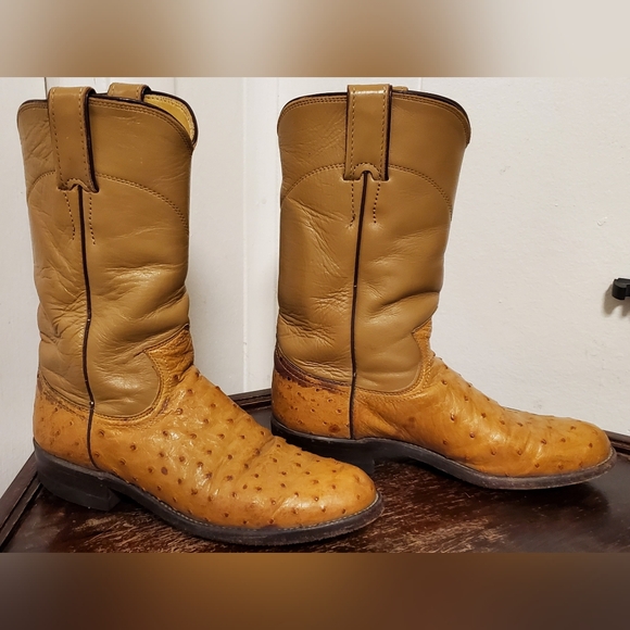 Vintage Justin Full Quill Ostrich Tan Leather Roper Women's Boots - Picture 3 of 9